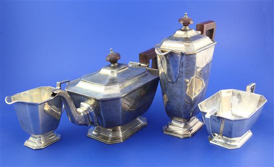 A 1930s four piece silver tea set, gross 54 oz.